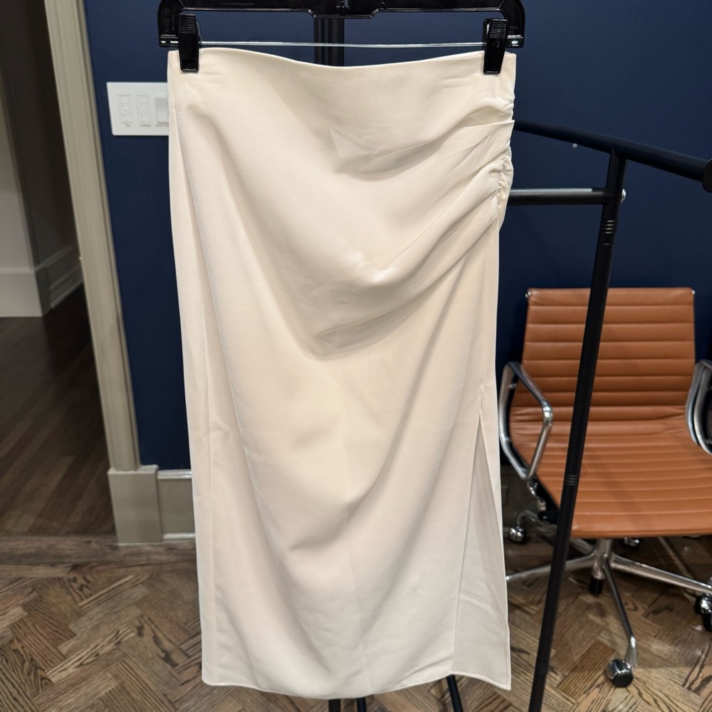 ZARA Elegant Cream Midi Skirt with Side Drape